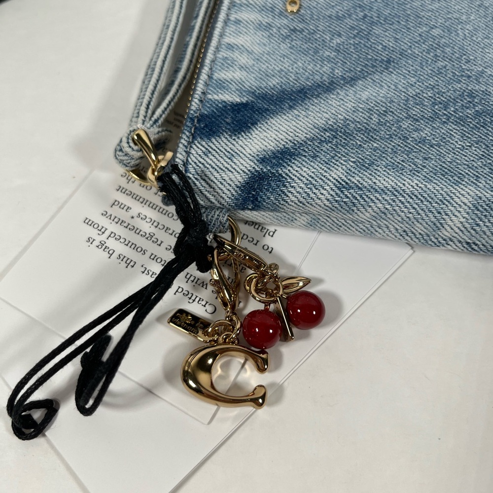 Coach Corner Zip Wristlet In Loved Denim With Charms NWT - Picture 3 of 9